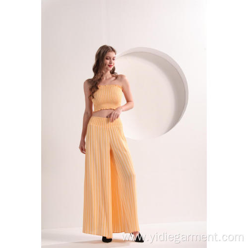 Ladies' Trousers Women's Yellow Strip Wide Leg Pants Supplier